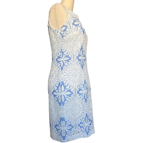 Talbots Blue White Floral Lace Lined Sleeveless Shift Dress Sz 2P Petite - Picture 8 of 8